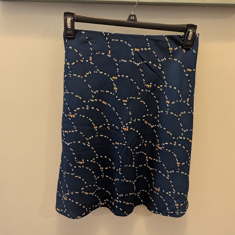 Ann Taylor Teal Blue A-Line Skirt White & Gold Career Pull-on XS
